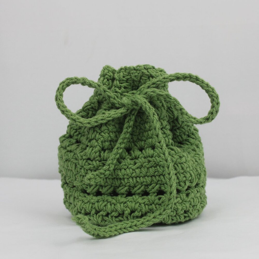 Green Crochet Patterned Drawstring Pouch Bag - Picture 14 of 14